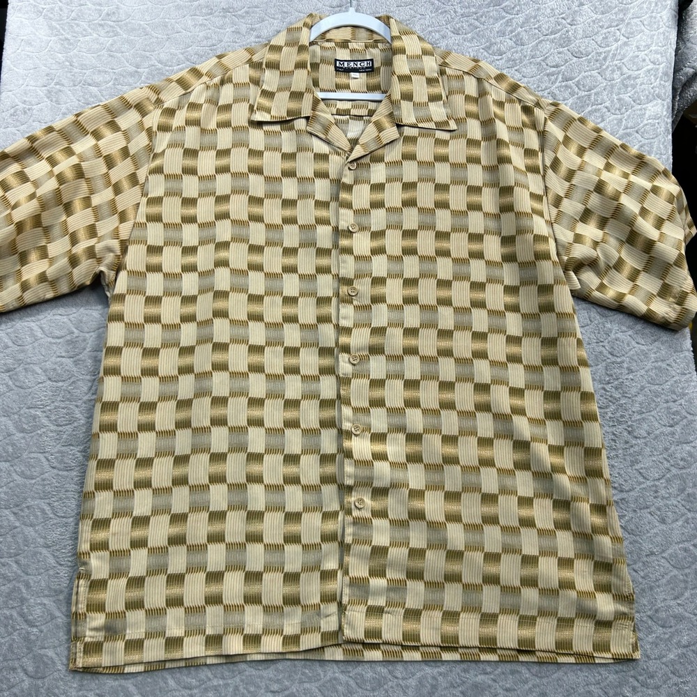 MENCH PLATINUM Mens Geometric Check Print Short Sleeve Button Up Shirt XXL